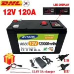 2025 업그레이드 된 LiFePO4 리튬 배터리 12V 120Ah 휴대용 충전식 배터리 내장 5V 2.1A Usb 전원 디스플레이 포트 충전