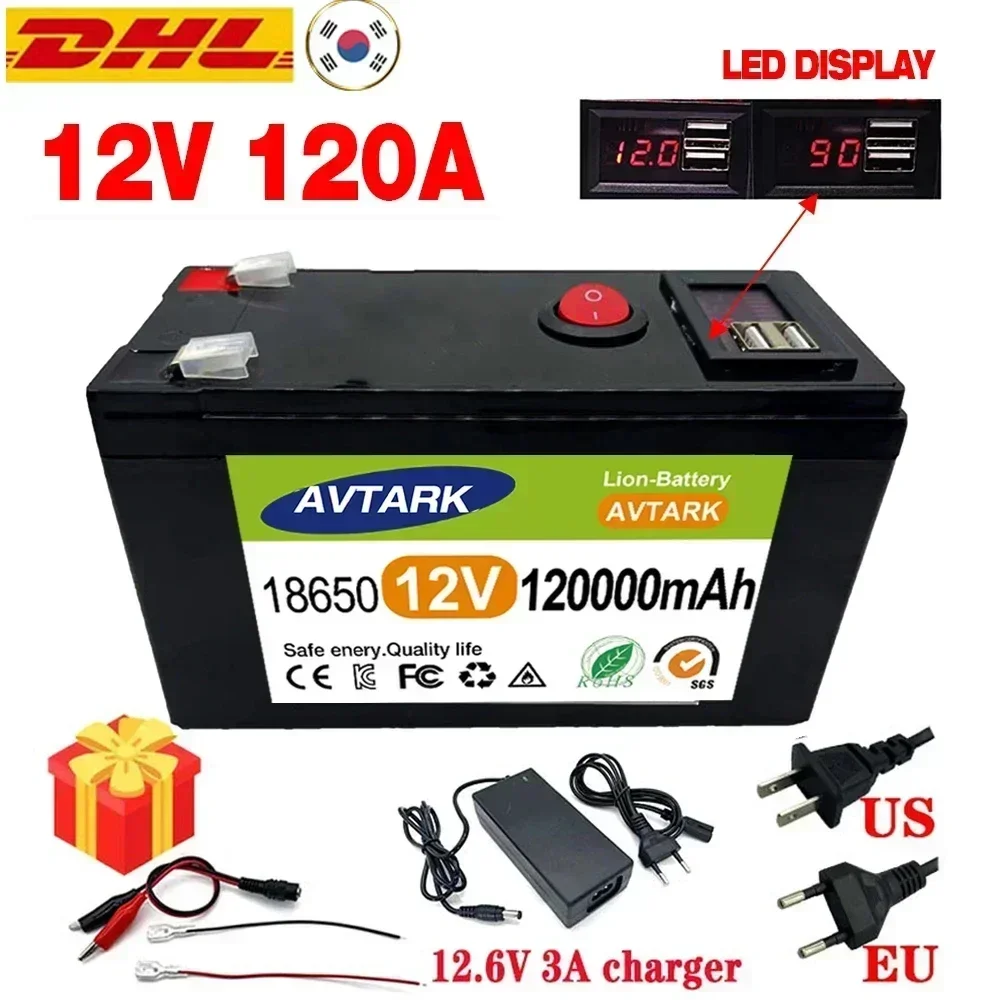 2025 업그레이드 된 LiFePO4 리튬 배터리 12V 120Ah 휴대용 충전식 배터리 내장 5V 2.1A Usb 전원 디스플레이 포트 충전