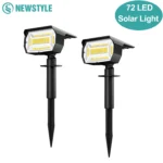 72/68 LED 태양광 풍경 스포트라이트 조명 야외 2-in-1 정원 야외 태양열 전원 벽 조명 3 모드 정문 뒷마당